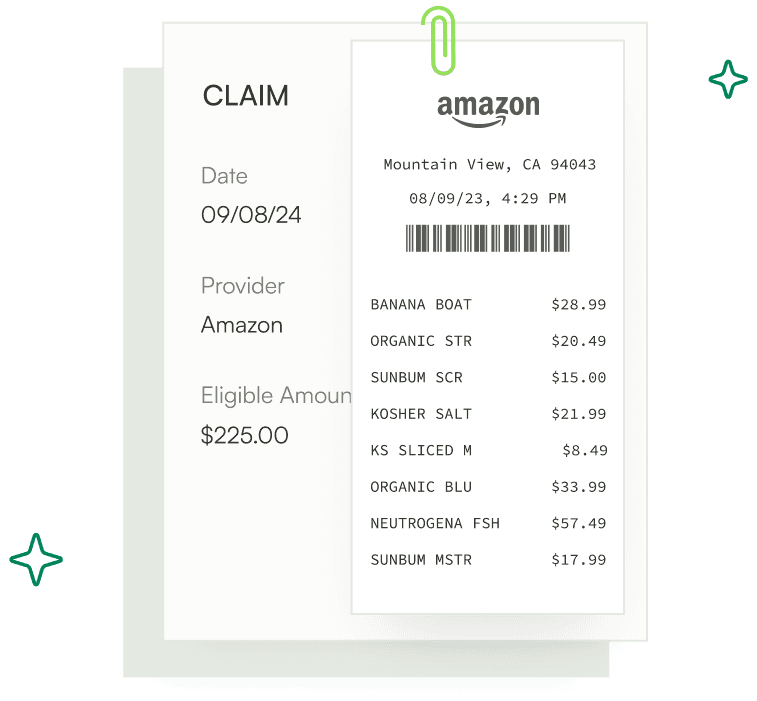 A claim for $225.00 at Amazon with the itemized receipt attached